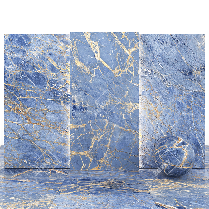 Glossy Blue Marble Slabs 3D model image 2