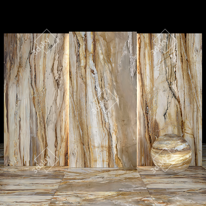 Elegant Fossil Beige Marble Slabs 3D model image 2