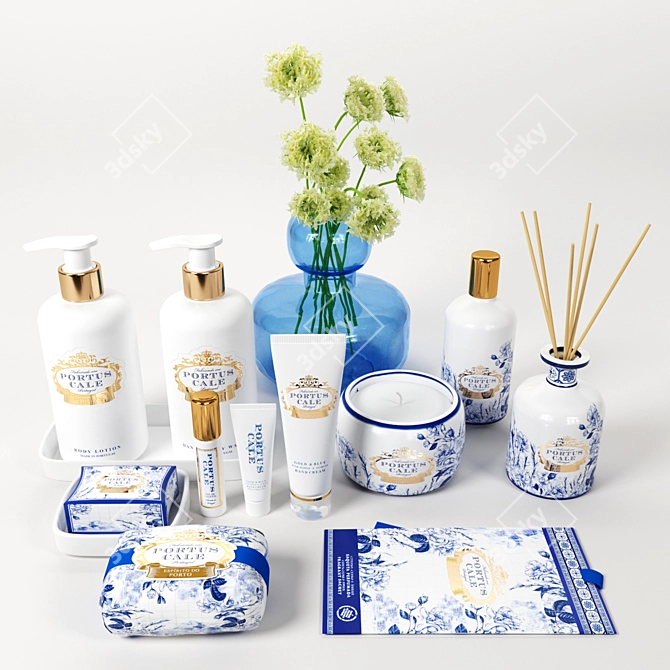 Luxury Blue & Gold Bathroom Set 3D model image 1