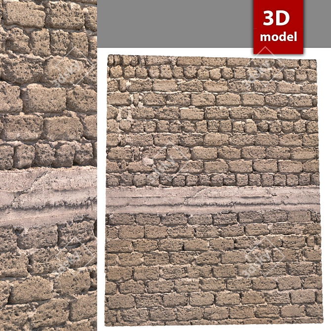 Detailed Stone Wall Model 3D model image 1