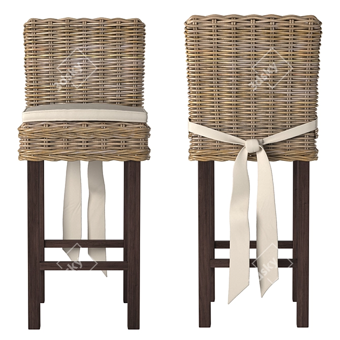 Coastal Patio Bar Stool with Cushion 3D model image 2