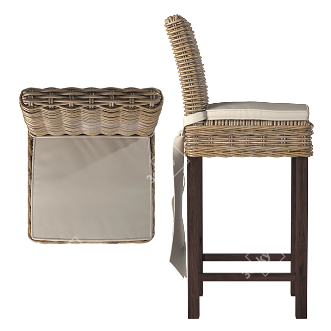 Coastal Patio Bar Stool with Cushion 3D model image 3