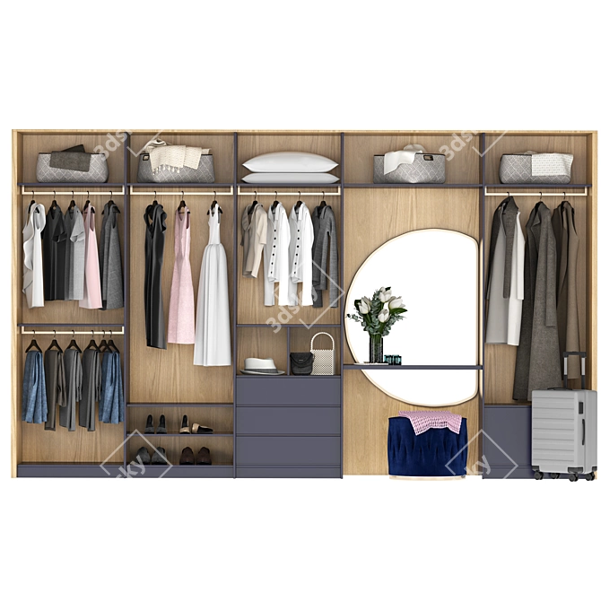 Modern Wardrobe Composition - with Editable Model 3D model image 1