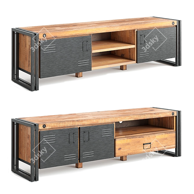 Modern Metal and Wood TV Stand Set 3D model image 2