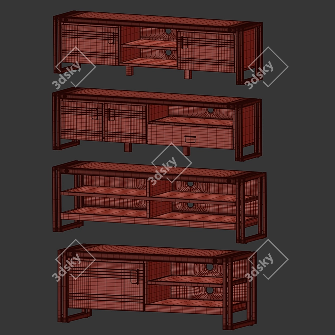 Modern Metal and Wood TV Stand Set 3D model image 4