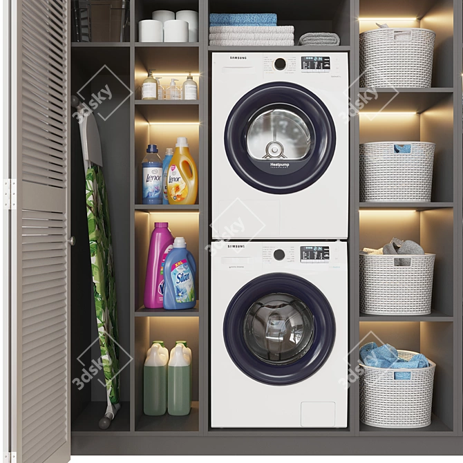 Laundry Essentials Set: Washer, Dryer, Ironing Board, Vacuum & More 3D model image 4