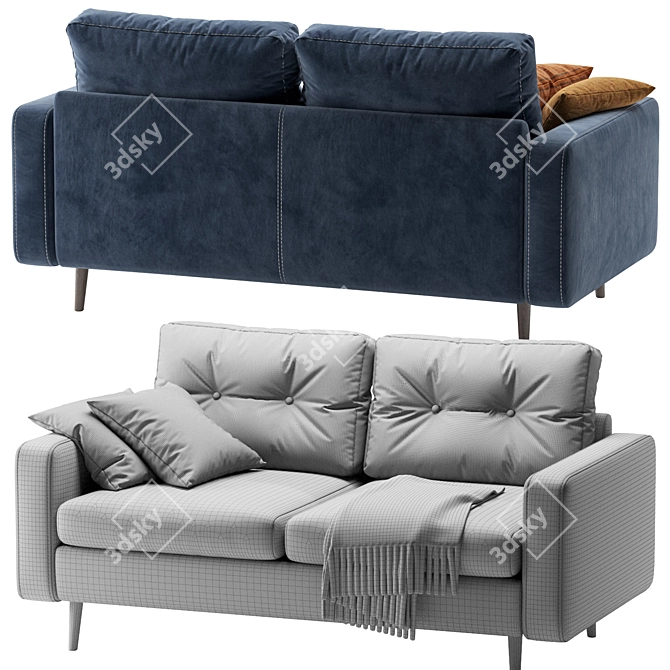 Velvet Blue Mini Sofa 3D model image 1