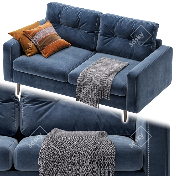 Velvet Blue Mini Sofa 3D model image 2