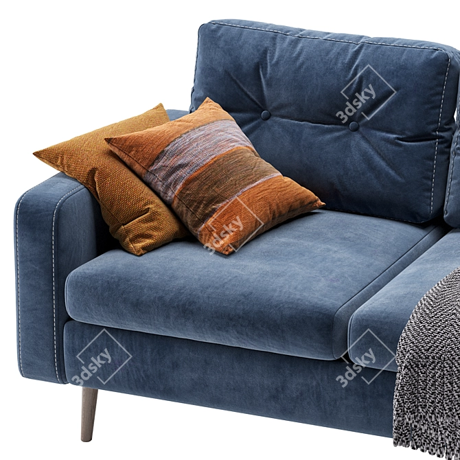 Velvet Blue Mini Sofa 3D model image 4