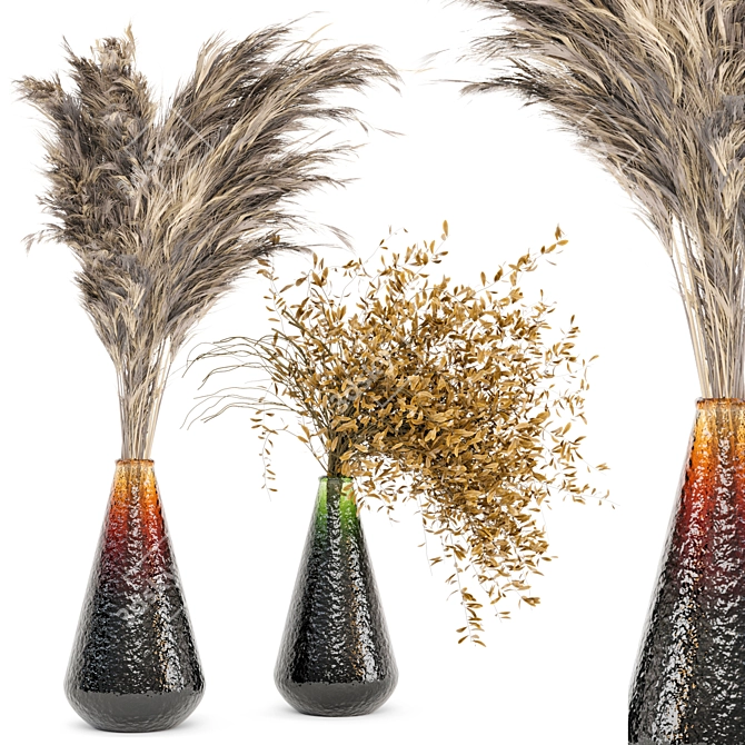 Pampas Dreams: Dried Plantset with Glass Vase 3D model image 1