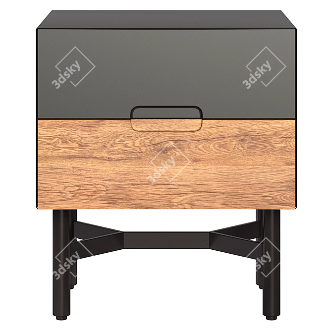 Modern Grey Bedside Table with 2 Drawers 3D model image 2