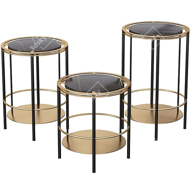 Versatile Side Table Set in Brass, Steel and Black Marble 3D model image 1