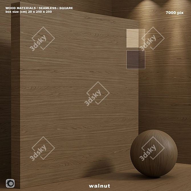 Seamless Walnut Wood Box Set 3D model image 1