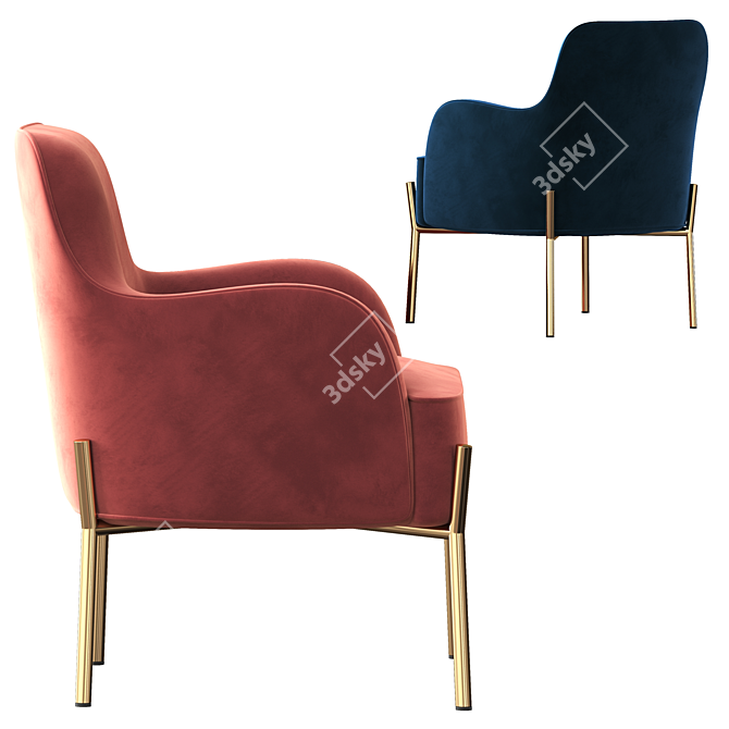 Elegant Golden Velvet Accent Chair 3D model image 4