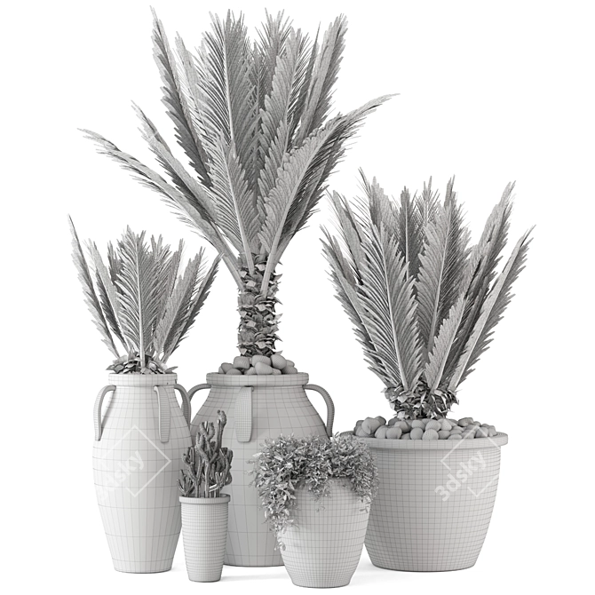 Rustic Concrete Pot with Outdoor Plants - Set of 50 3D model image 5