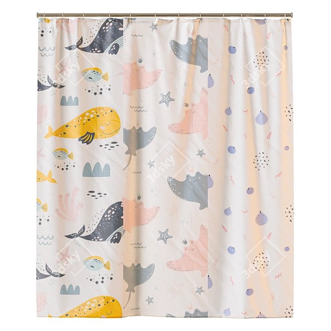 Stylish Shower Curtain with 6 Unique Prints 3D model image 2