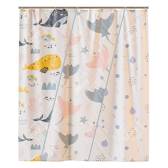 Stylish Shower Curtain with 6 Unique Prints 3D model image 6