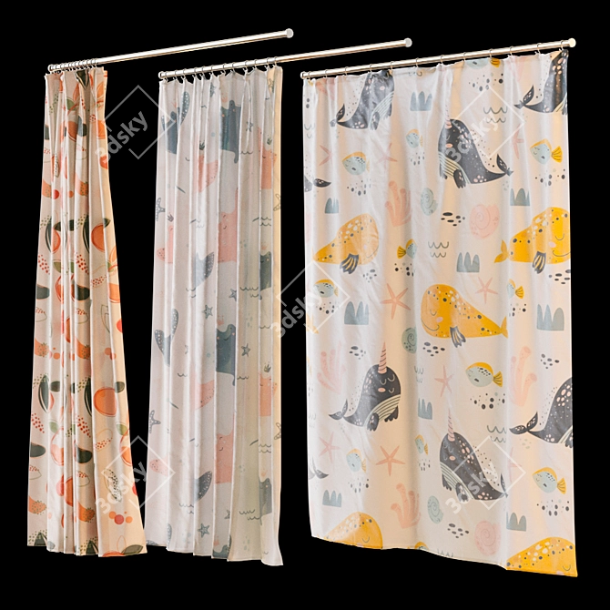 Stylish Shower Curtain with 6 Unique Prints 3D model image 10