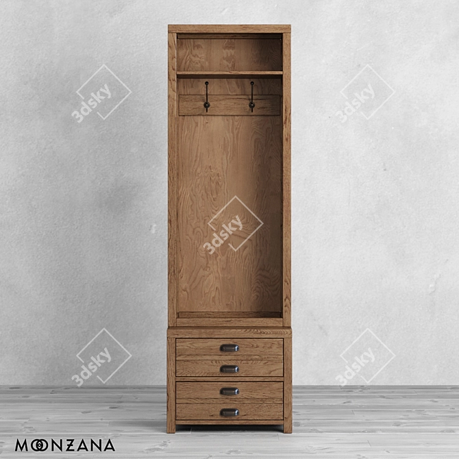 Moonzana Printmaker Oak Wardrobe 3D model image 2