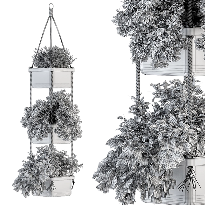  Rustic Hanging Pot with Rope - Perfect for Indoor Plants 3D model image 5