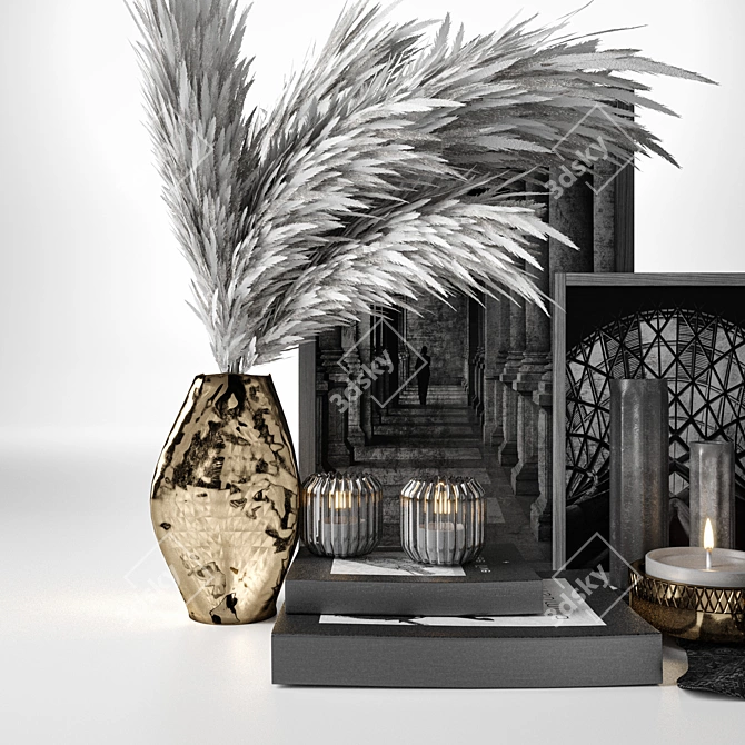 Elegant Black Grass Decor Set 3D model image 3