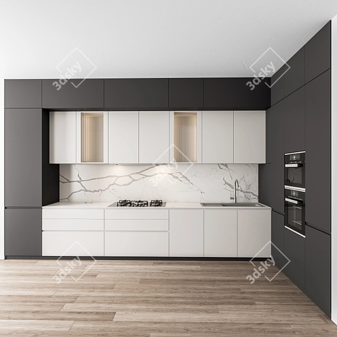 Stylish Monochrome Kitchen Set 3D model image 1