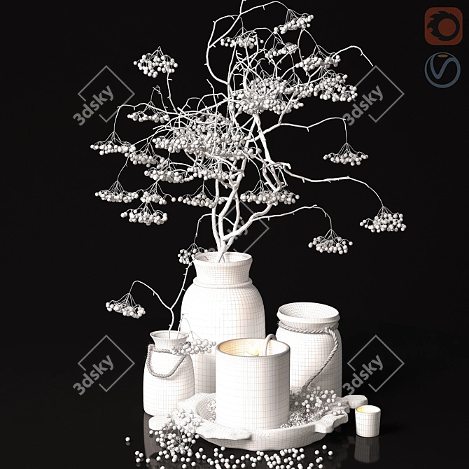 Vintage Decorative Set with Rowan Branch 3D model image 5