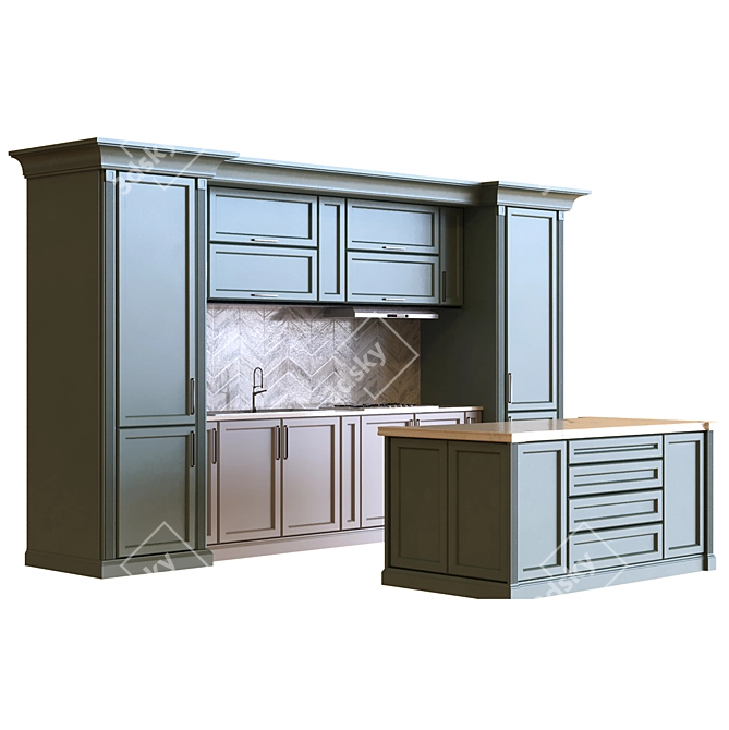 Sleek Kitchen Set 007 3D model image 4