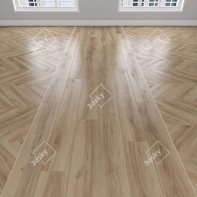 Parquet Oak Flooring: Herringbone, Linear & Chevron 3D model image 1