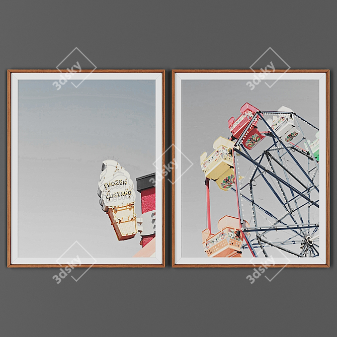 Perfect Pair: Wooden Framed Picture Set 3D model image 1