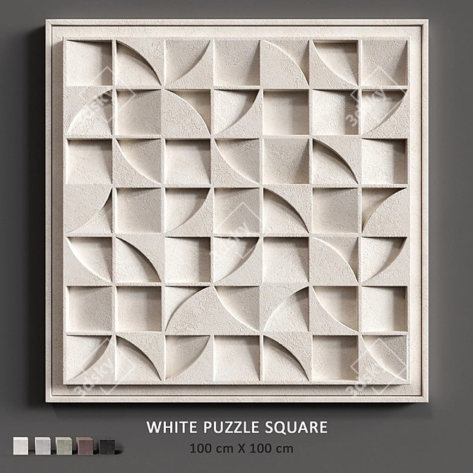 Relief Puzzle Square: Contemporary 3D Wall Art 3D model image 1