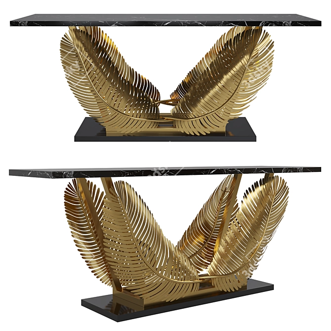 Luxury Marble-Top Console in Gold & Black 3D model image 1