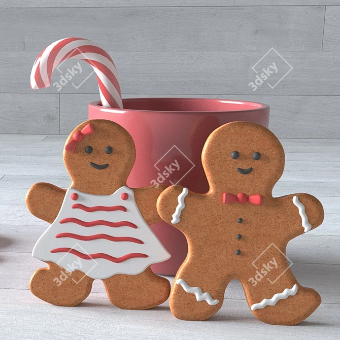 Gingerbread Sweet Scene: Candy, Mug, Lollipop 3D model image 2