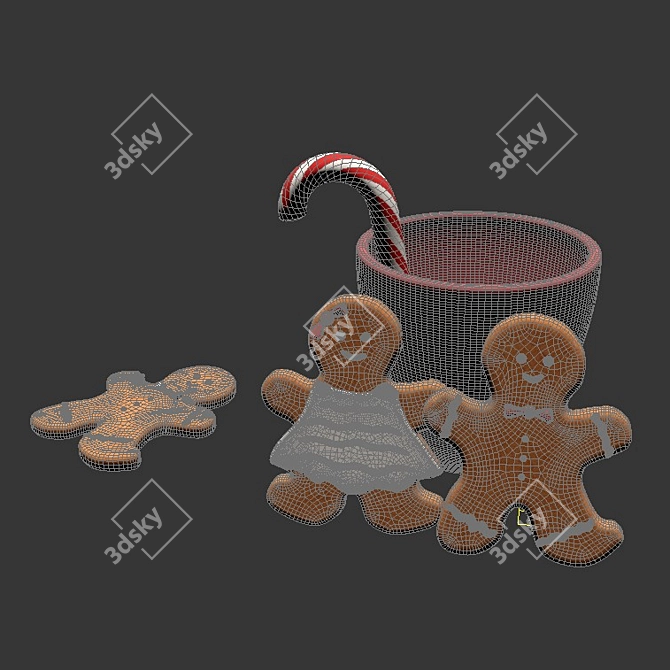 Gingerbread Sweet Scene: Candy, Mug, Lollipop 3D model image 4