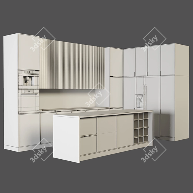 Modern Style Kitchen with Island & Appliances 3D model image 4