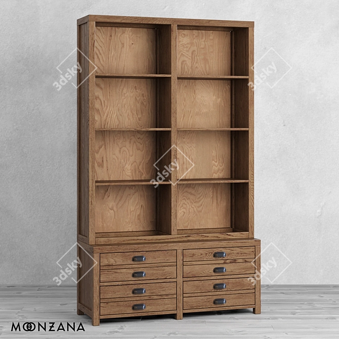 OM Printmaker Oak Library Shelf 3D model image 1