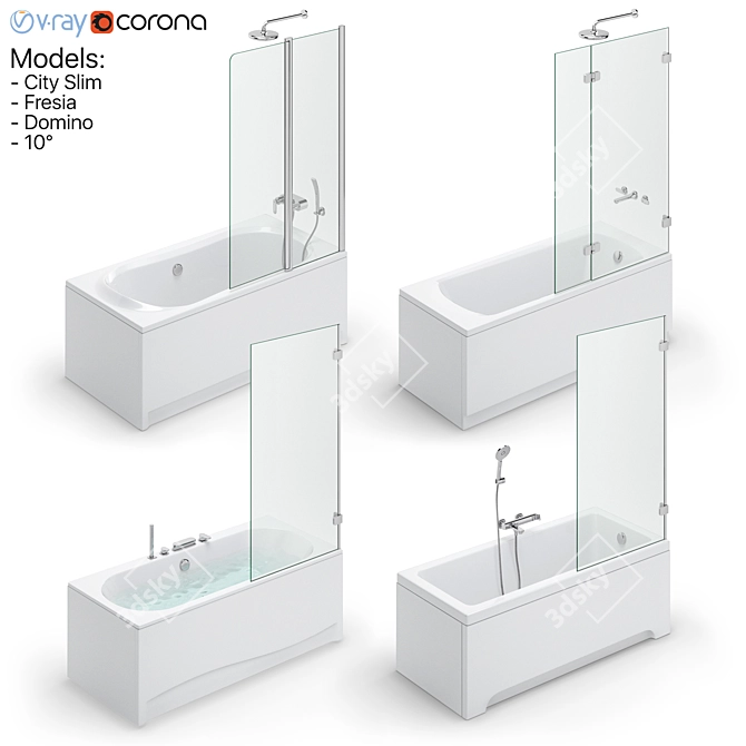 Ravak Bath Set 118: City Slim, Fresia, Domino, 10° 3D model image 1