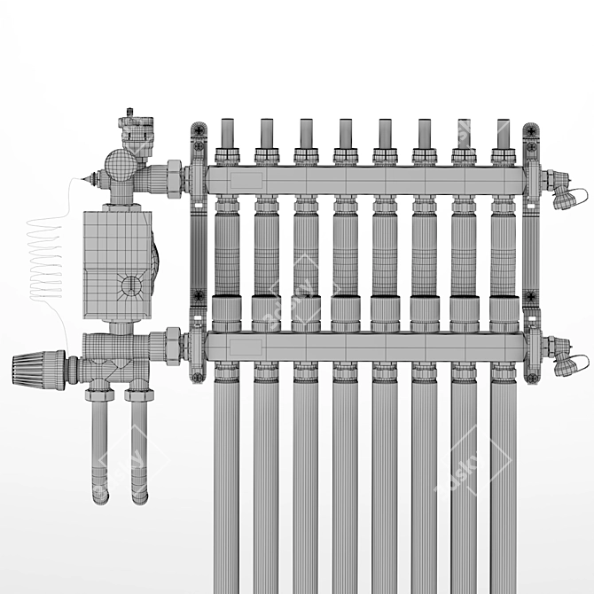 Uni-Fitt Collector and Wilo Pumping Group for Underfloor Heating 3D model image 3