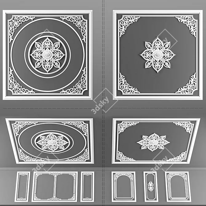 Elegant White Decorative Frame 3D model image 1