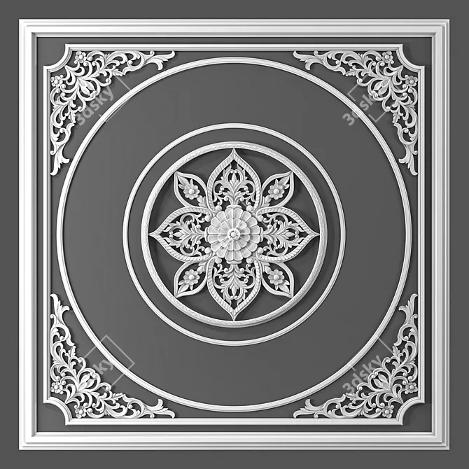 Elegant White Decorative Frame 3D model image 3