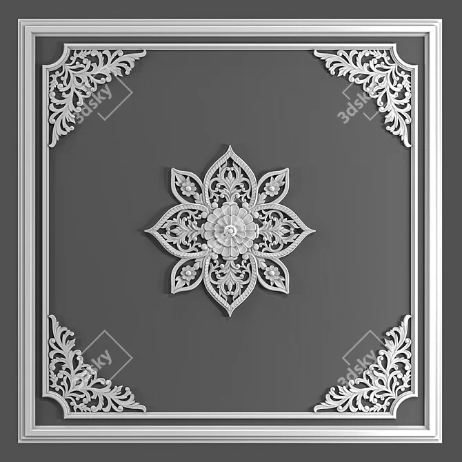 Elegant White Decorative Frame 3D model image 4