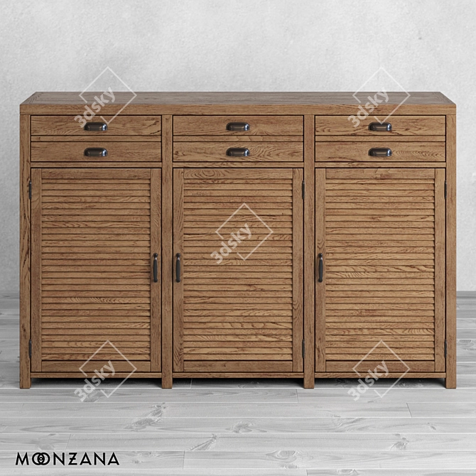 OM High Printmaker Chest: Stylish 3-Sectioned Drawers with Doors 3D model image 2