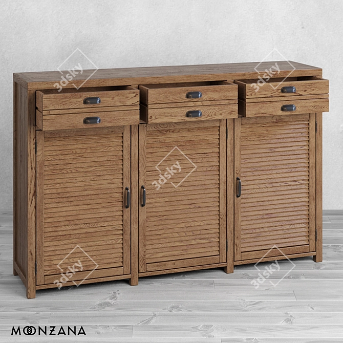 OM High Printmaker Chest: Stylish 3-Sectioned Drawers with Doors 3D model image 4