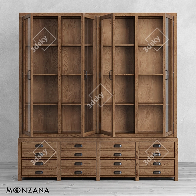 OM Printmaker Sideboard: Elegant Oak and Plywood Storage 3D model image 3