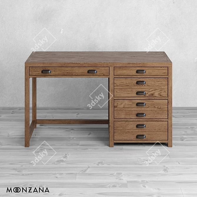 Modern Printmaker Oak Desk 3D model image 2