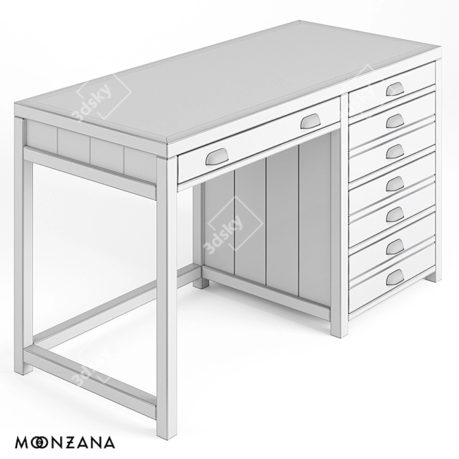 Modern Printmaker Oak Desk 3D model image 4