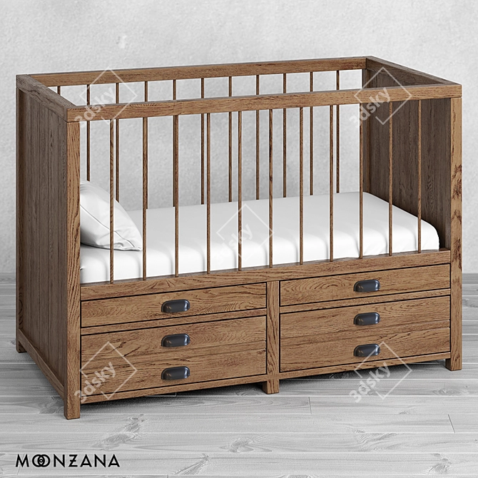 Printmaker Oak Baby Bed: Elegant and Durable 3D model image 1