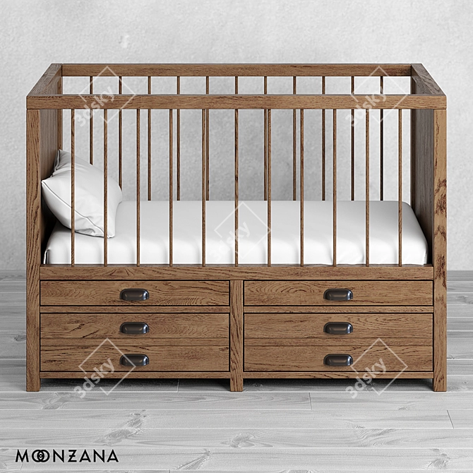 Printmaker Oak Baby Bed: Elegant and Durable 3D model image 2