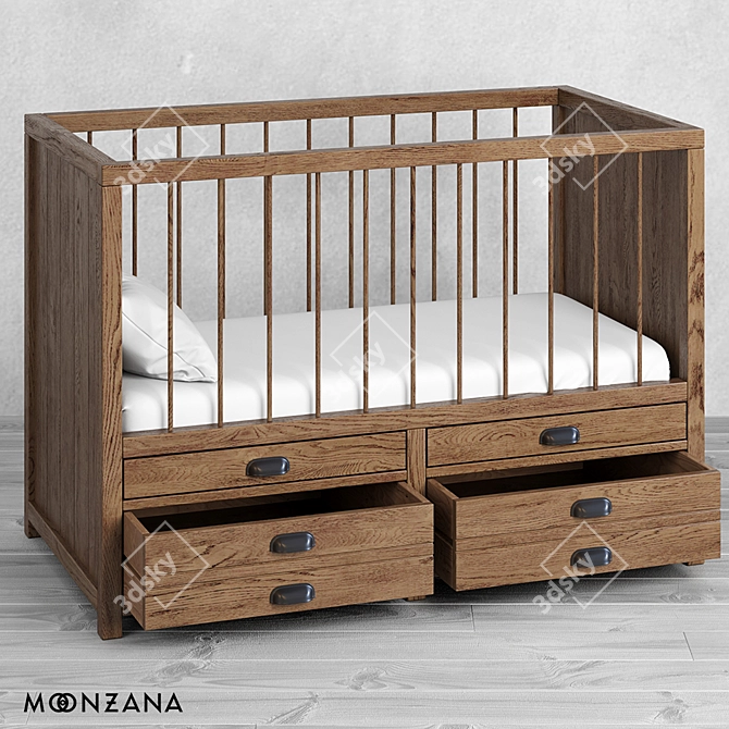Printmaker Oak Baby Bed: Elegant and Durable 3D model image 3