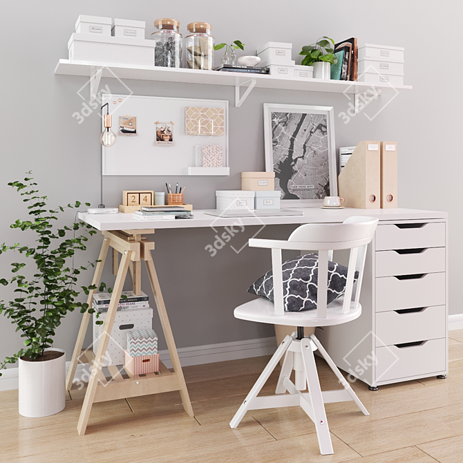 IKEA Workstation: Finnvard Table, Feodor Armchair & Accessories 3D model image 1